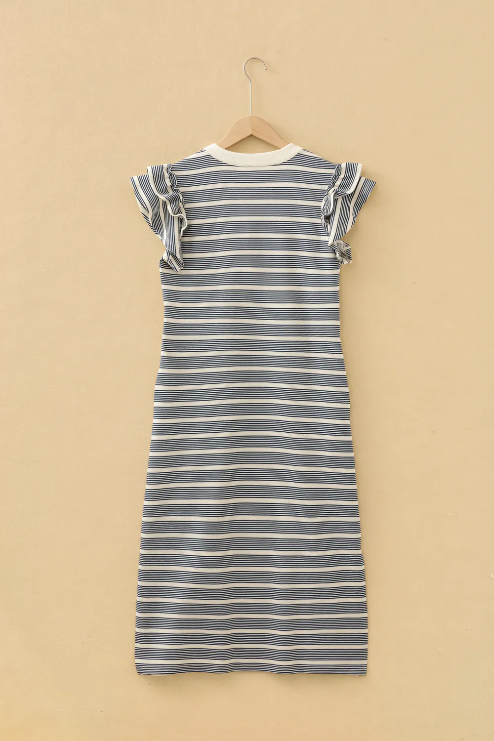 Blue Striped Button Front Midi Dress