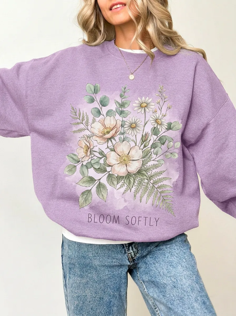 Women's Floral Nature Bloom Softly Graphic Sweatshirt