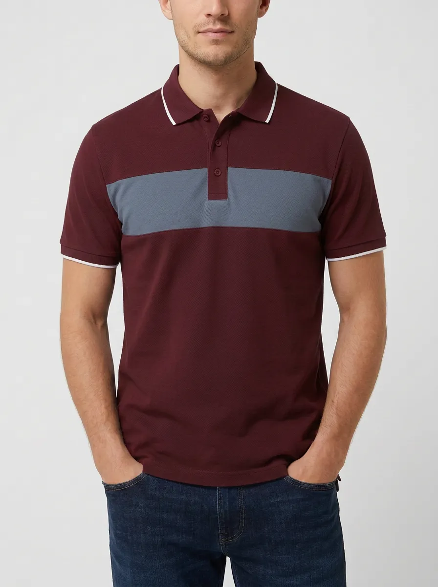 Men's Classic Comfort Colorblock Stripe Printed Polo Shirt