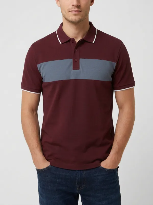 Men's Classic Comfort Colorblock Stripe Printed Polo Shirt