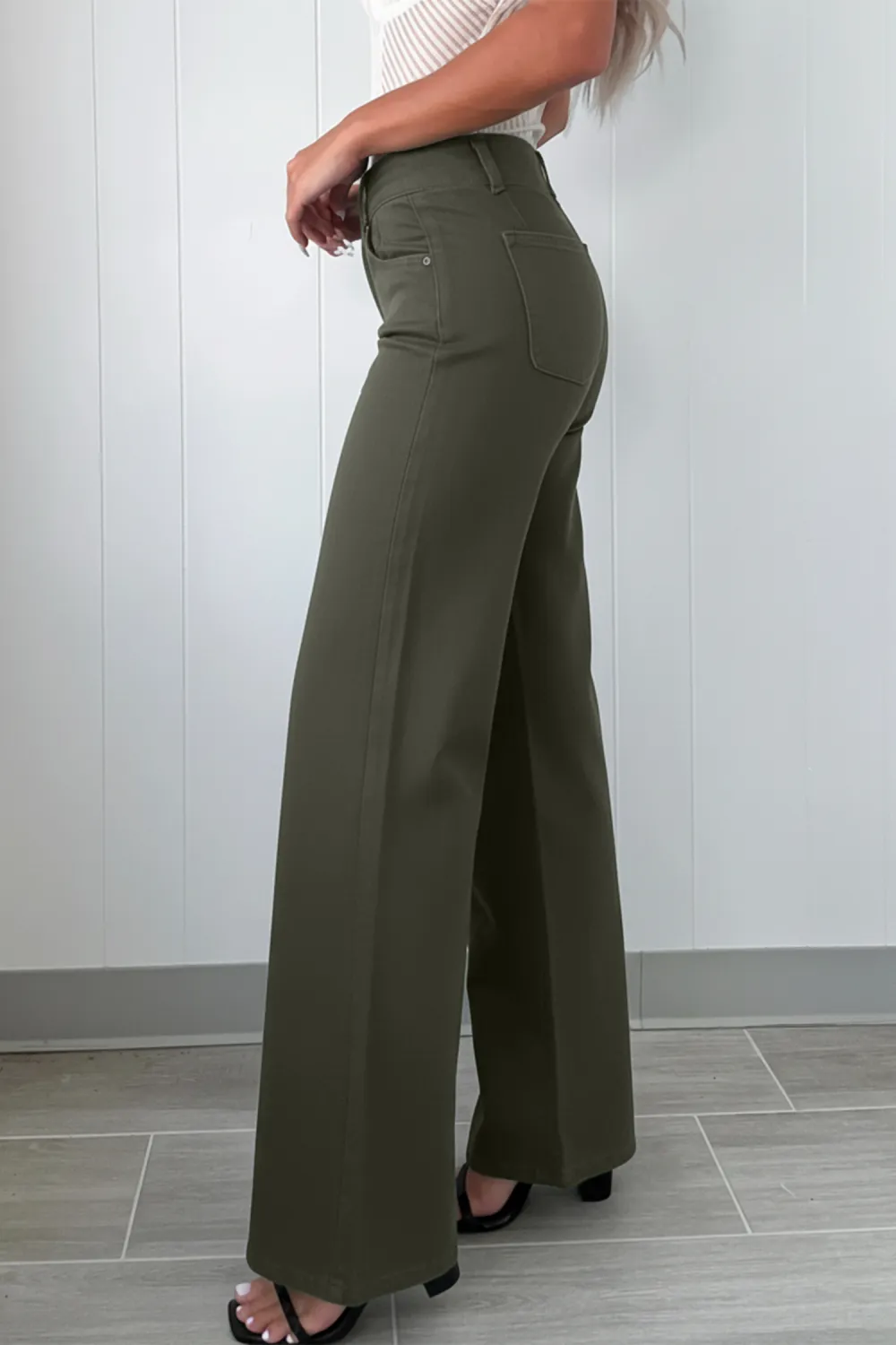 Soft Green High Waist Wide Jeans