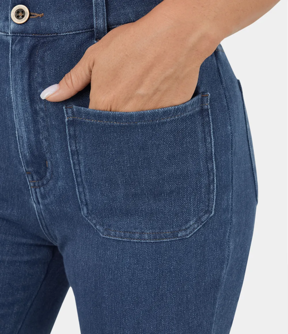 Magic High Waisted Button Pockets Stretchy Knit Casual Flare Jeans