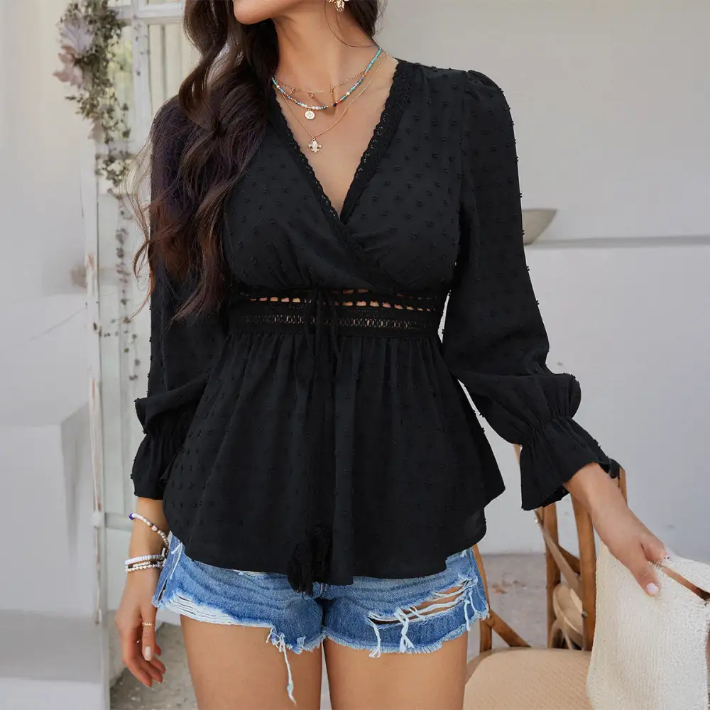 Draped Lace Wrap Blouse