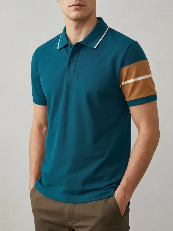 Men's Burgundy Colorblock Sleeve Striped Polo Shirt