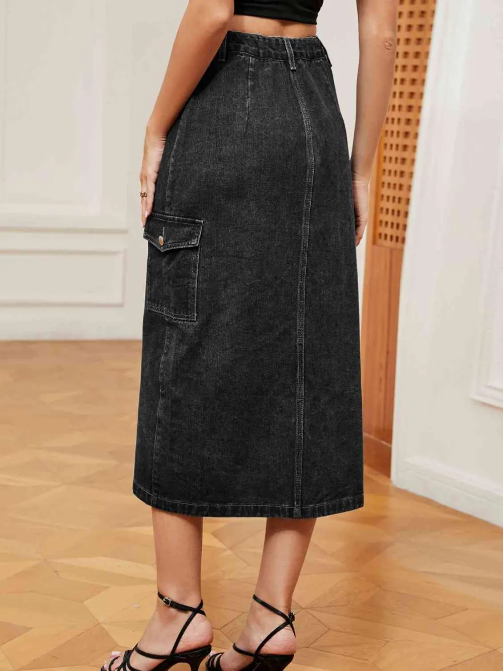Simple Denim Button Front Skirt