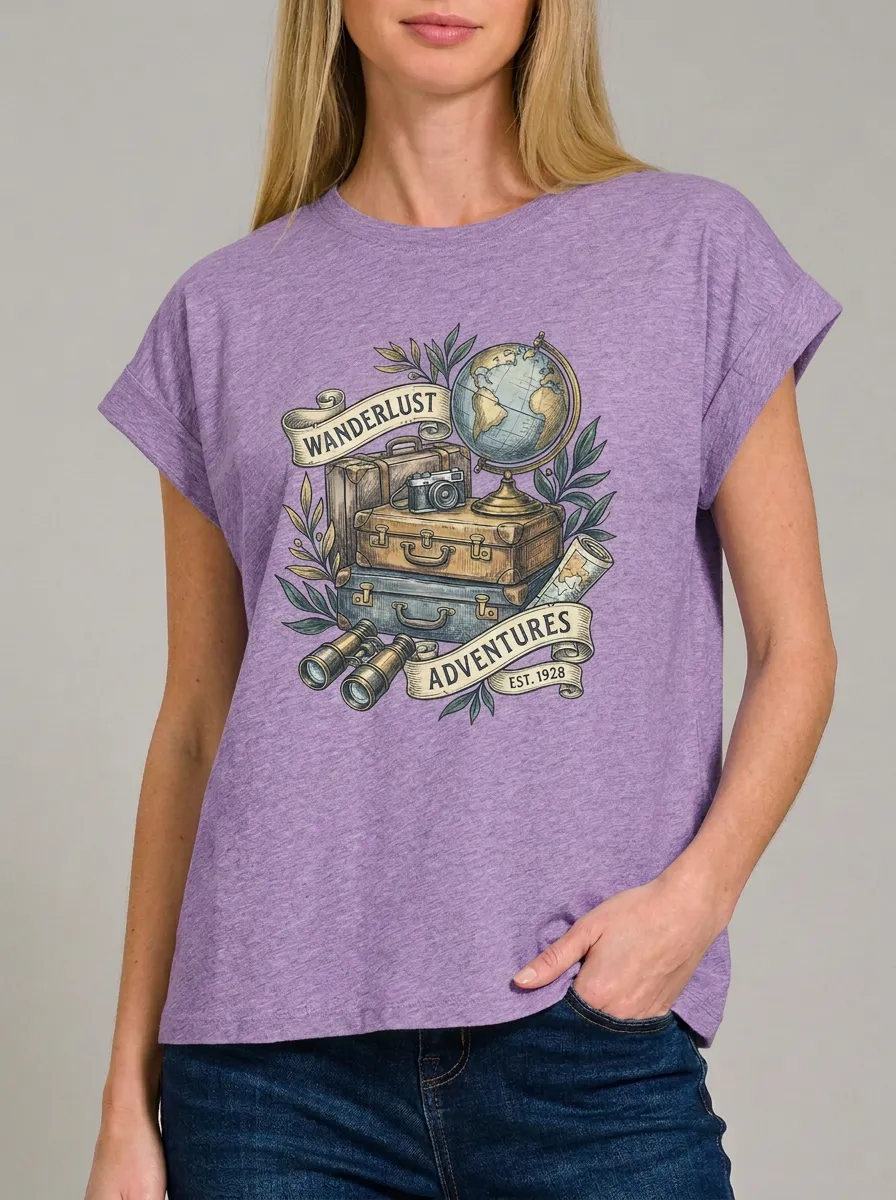 Women's Travel Lover Wanderlust Globe Suitcase Printed T-shirt