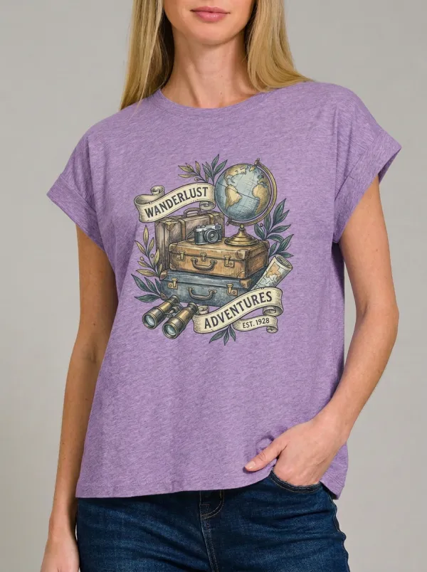 Women's Travel Lover Wanderlust Globe Suitcase Printed T-shirt