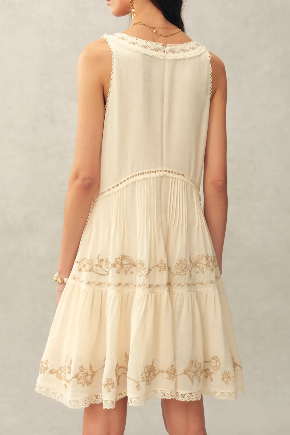 Sleeveless Lace Embroidered Floral Acetate Blend Mini Dress