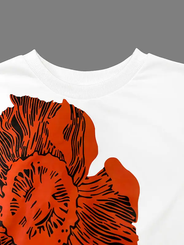 Flared Sleeve Long Sleeve Floral Print Round Neck T-Shirt
