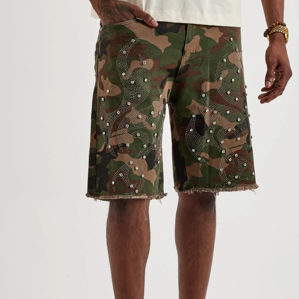 Rhinestone Flame Cutoff Shorts