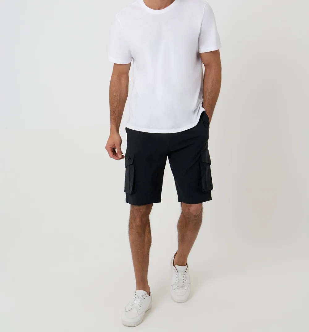Men's Black Elastic-Waist Stretch Cargo Shorts