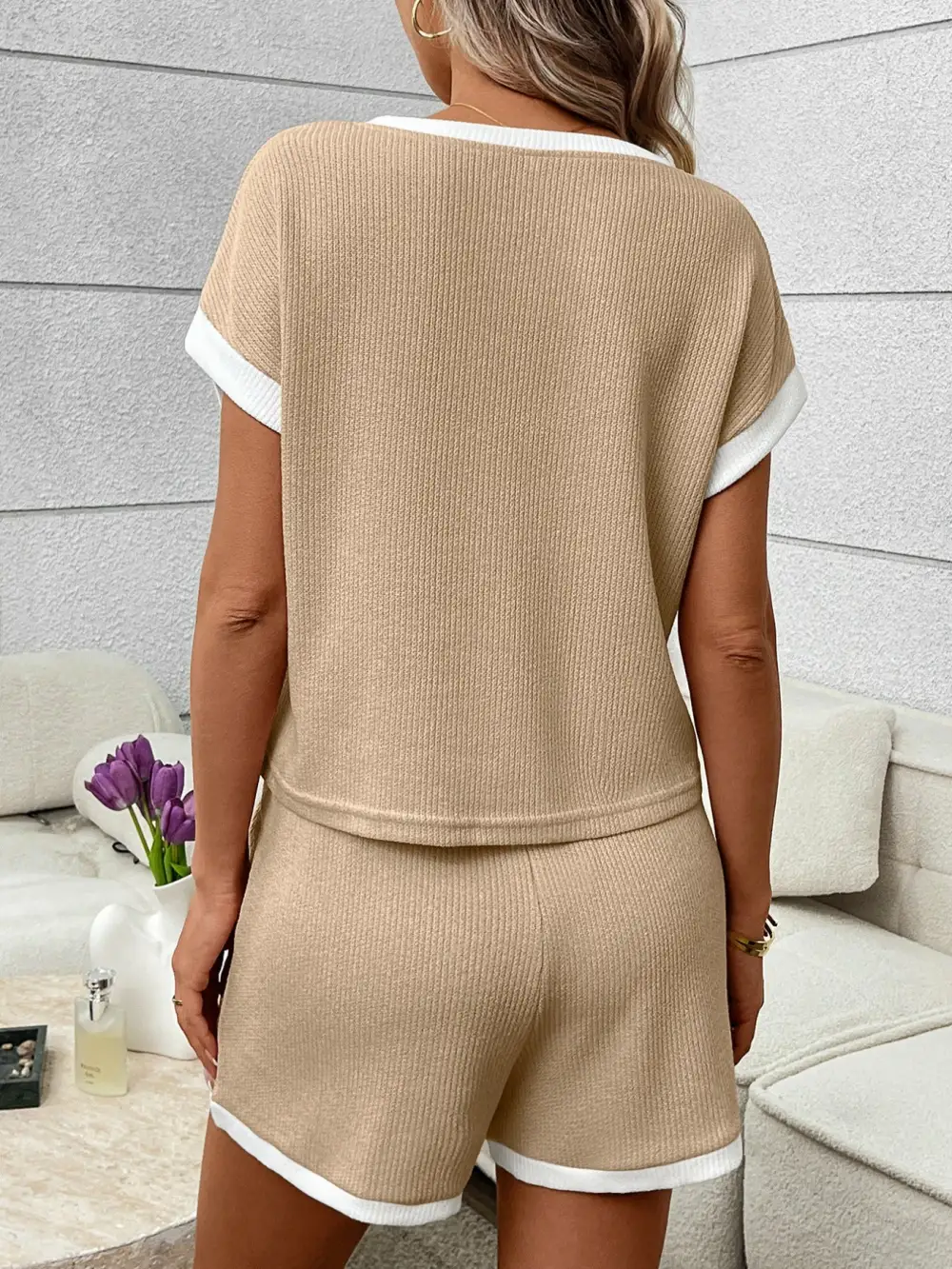 Contrast Trim Short Sleeve Top and Shorts Set