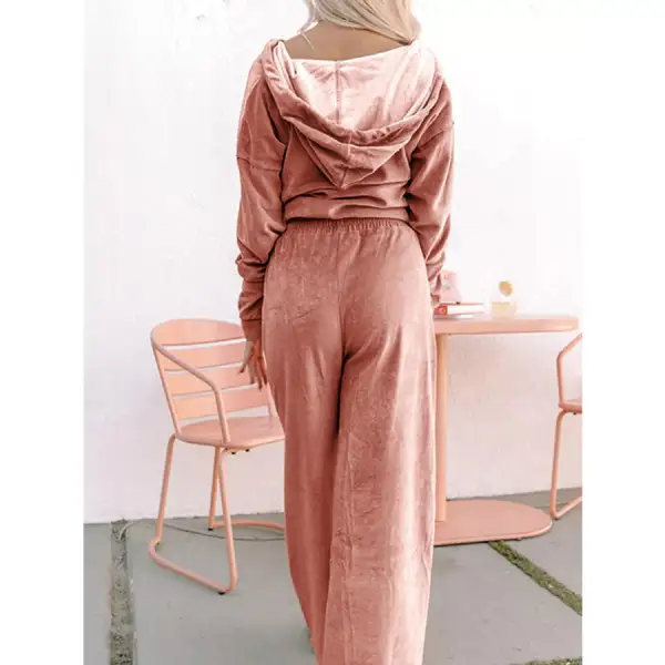 Zip Up Dropped Shoulder Hooded Top and Pants Set