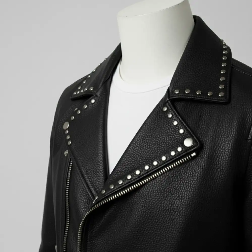 Structured Leather Biker Motorcycle Studded Jacket