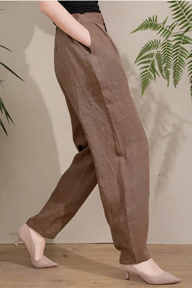 Statement Linen Wide Leg High Waist Pocketed Trousers