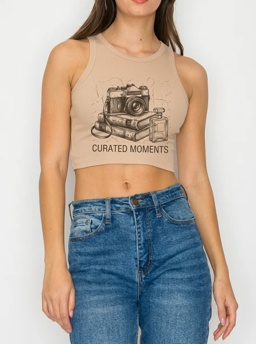 Women's Photography Curated Moments Camera Graphic Ribbed Crop Tank Top