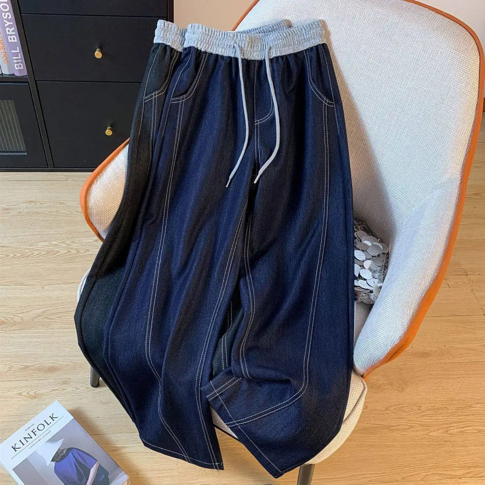 Utility High Waist Loose Fit Soft Denim Wide Leg Pants