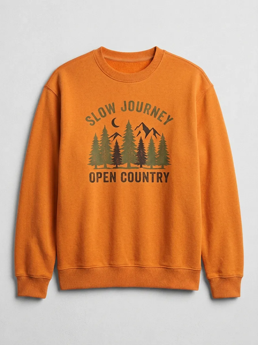Unisex Nature Lover Slow Journey Pine Forest Printed Sweatshirt