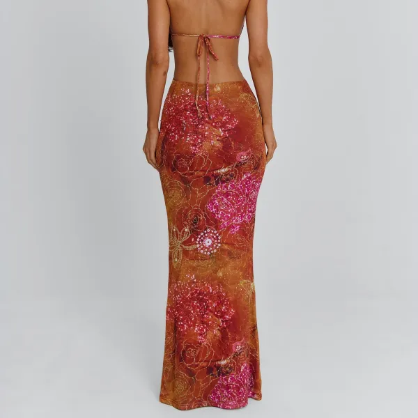 Gold Cutout Mesh Maxi Dress