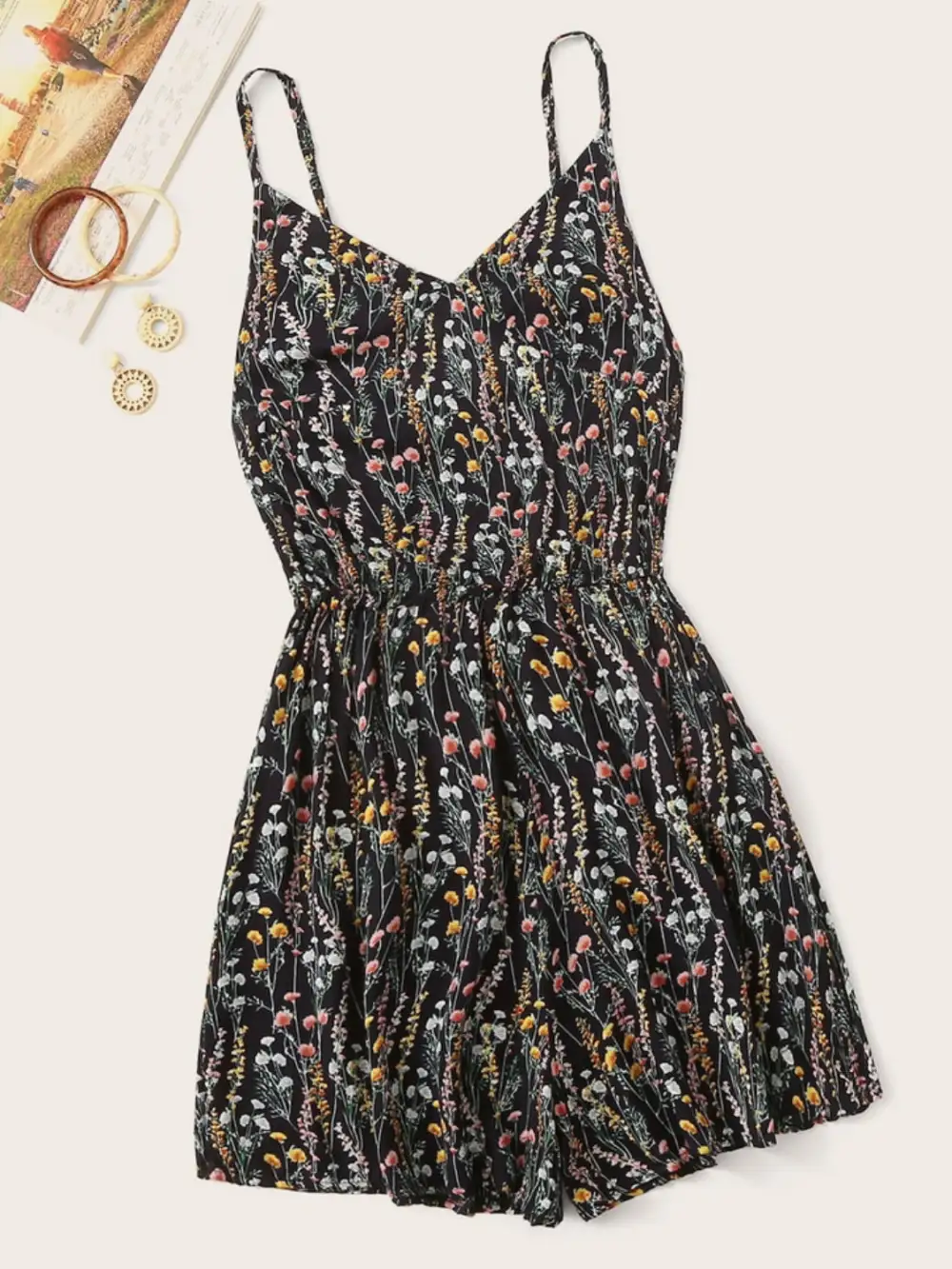 Printed Strap V Neck Romper