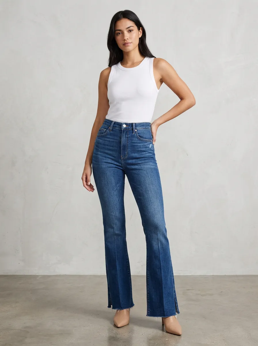 High-Waist Split-Hem Women's High-Waist Stretch Flare Jeans