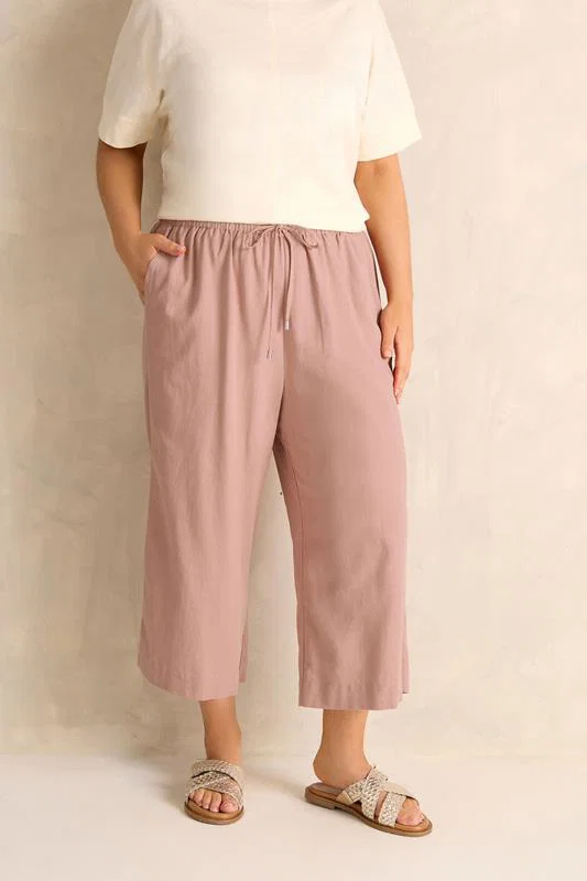 Pink Linen Cropped Trousers detail 1