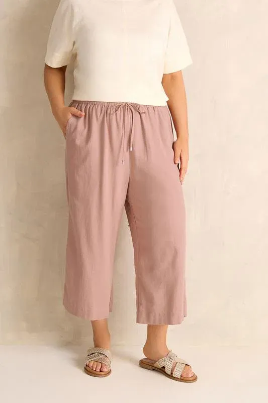 Pink Linen Cropped Trousers