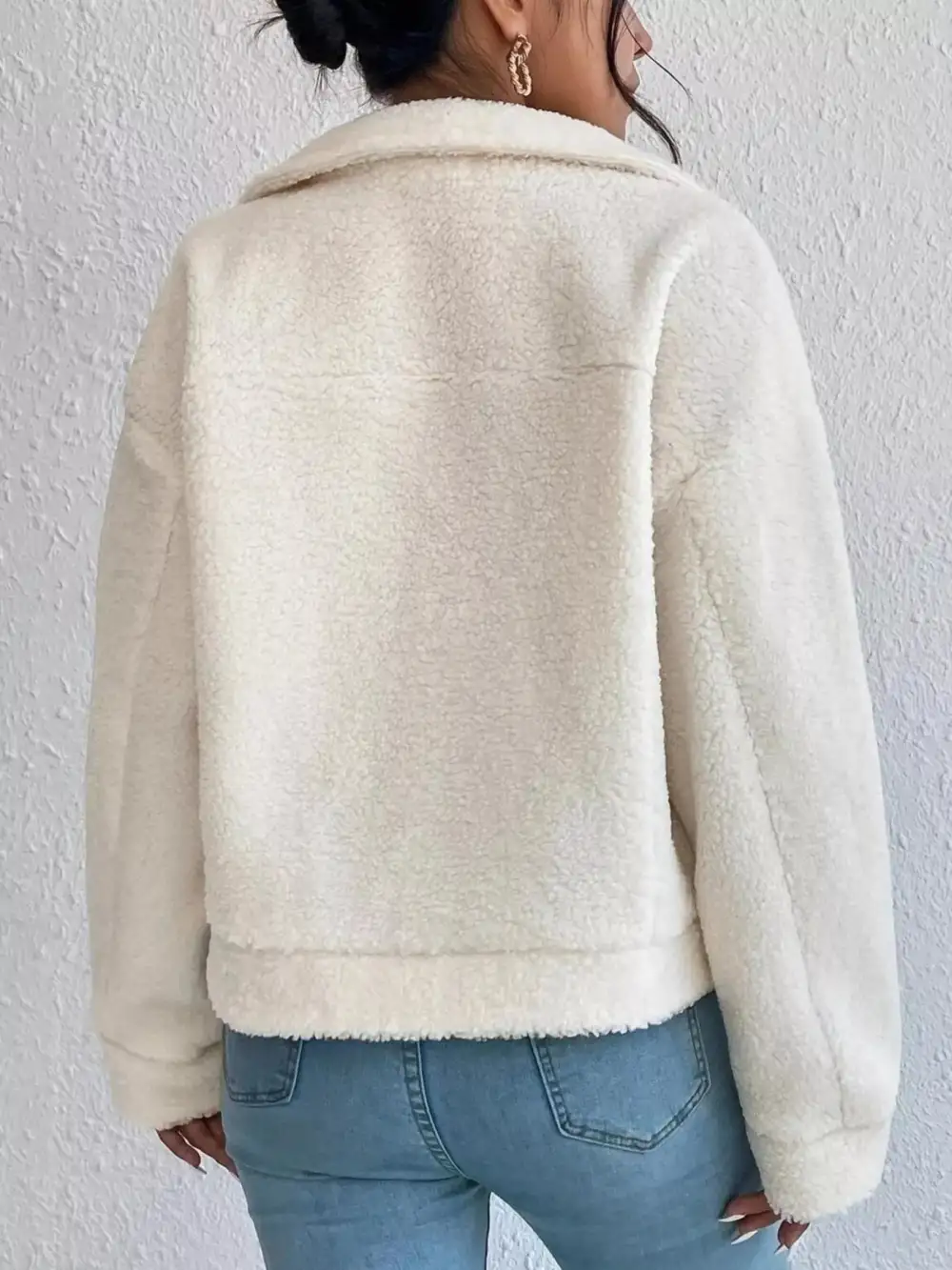 Full Size Cozy Faux Shearling Button-up Jacket Plus Size