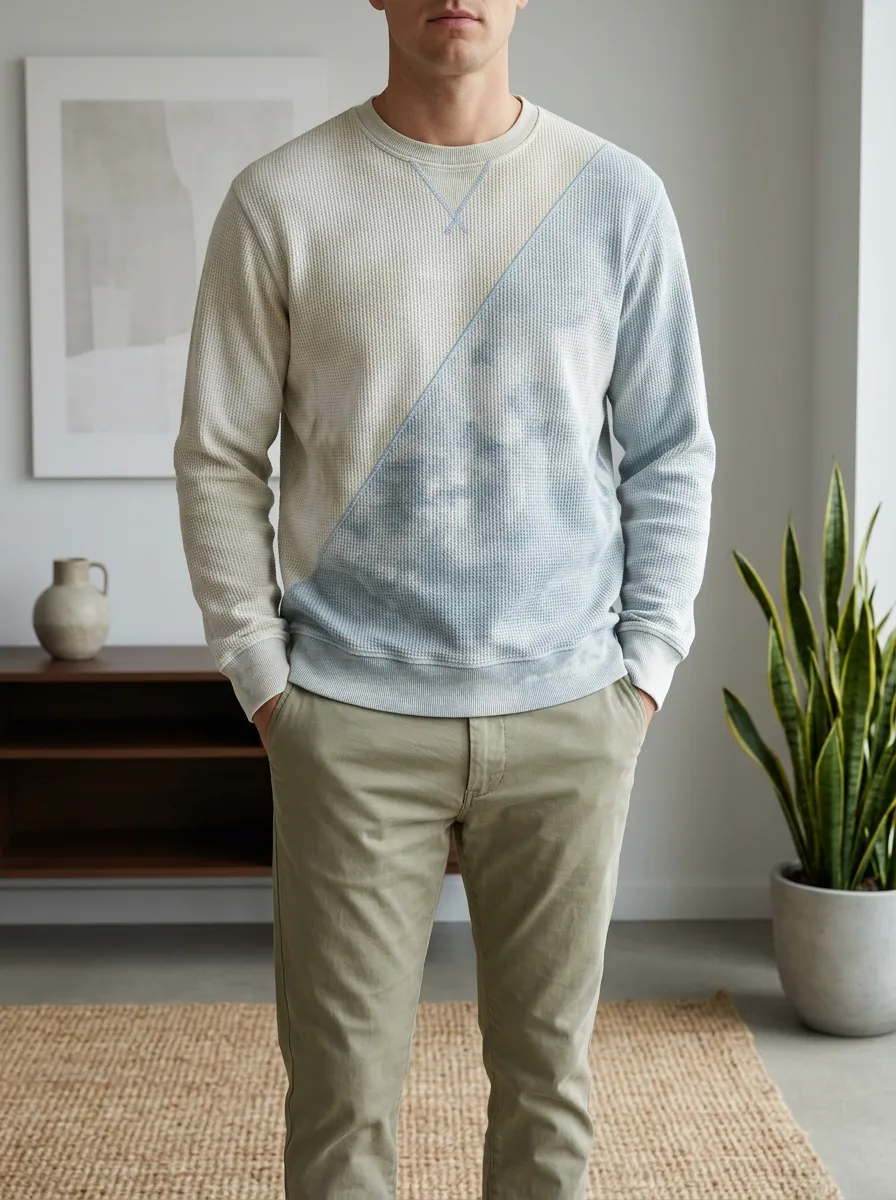 Men's Diagonal Tie-Dye Waffle Knit Printed Sweatshirt