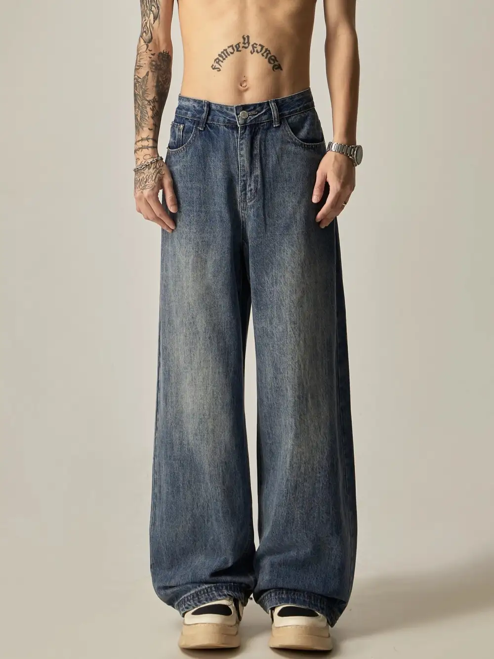 Ultra-Wide Faded Jeans