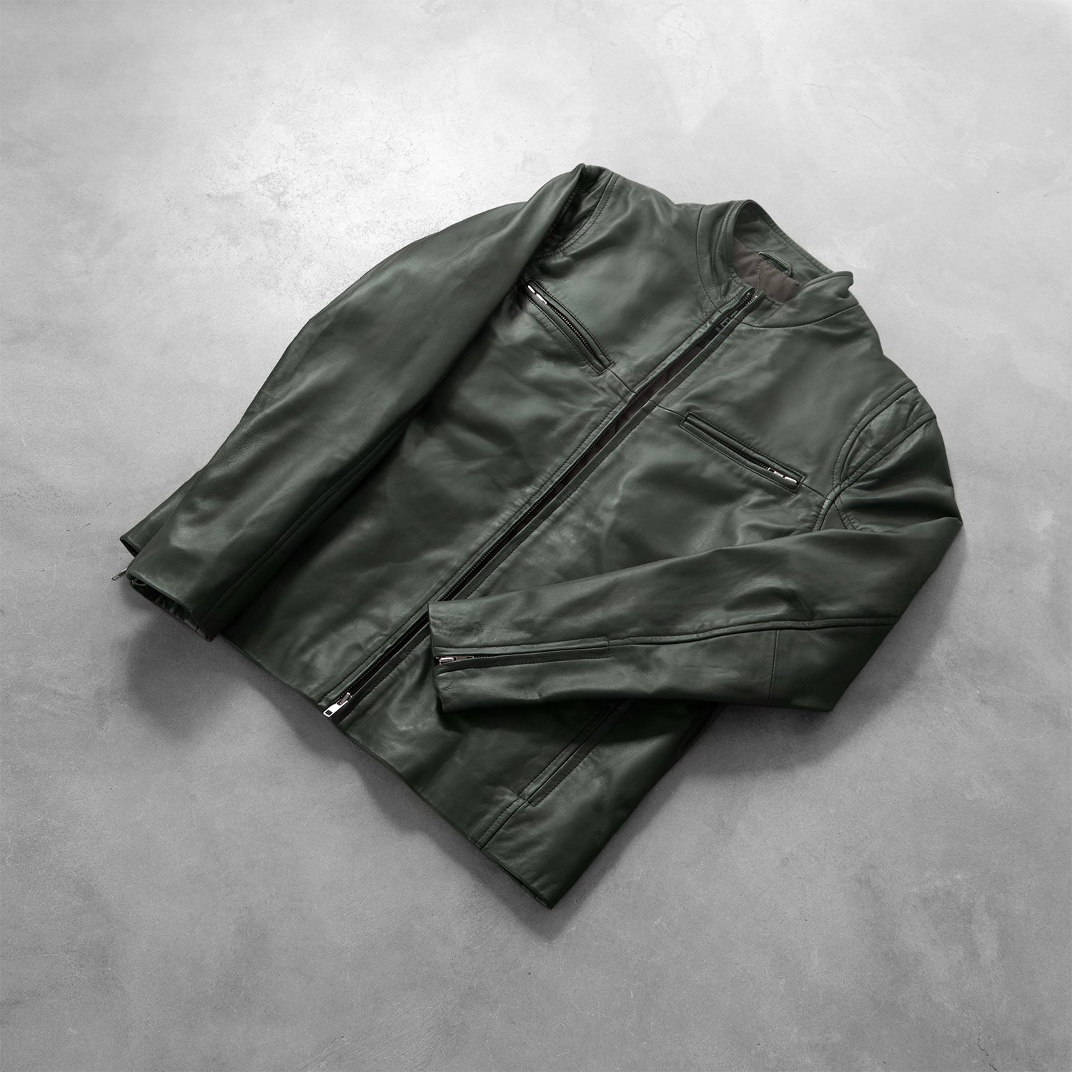 Men's Panel Detail Biker Leather Jacket