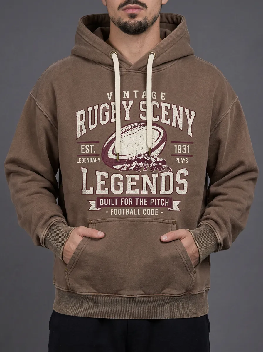 Men's Vintage Rugby Sports Legend Printed Hoodie