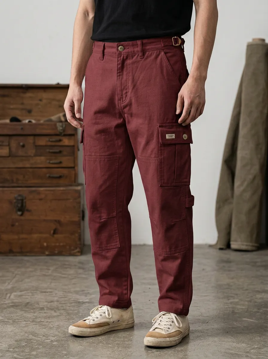 Men's Vintage Utility Off-White Cotton Cargo Pants