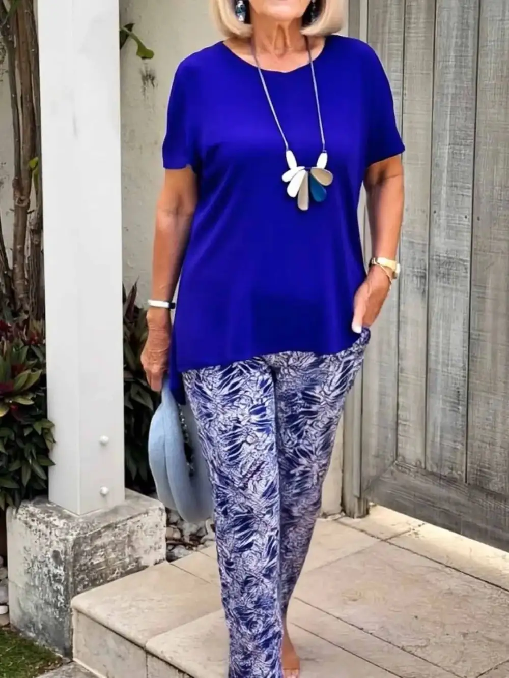 Full Size Round Neck Short Sleeve Top and Pants Set Plus Size Available