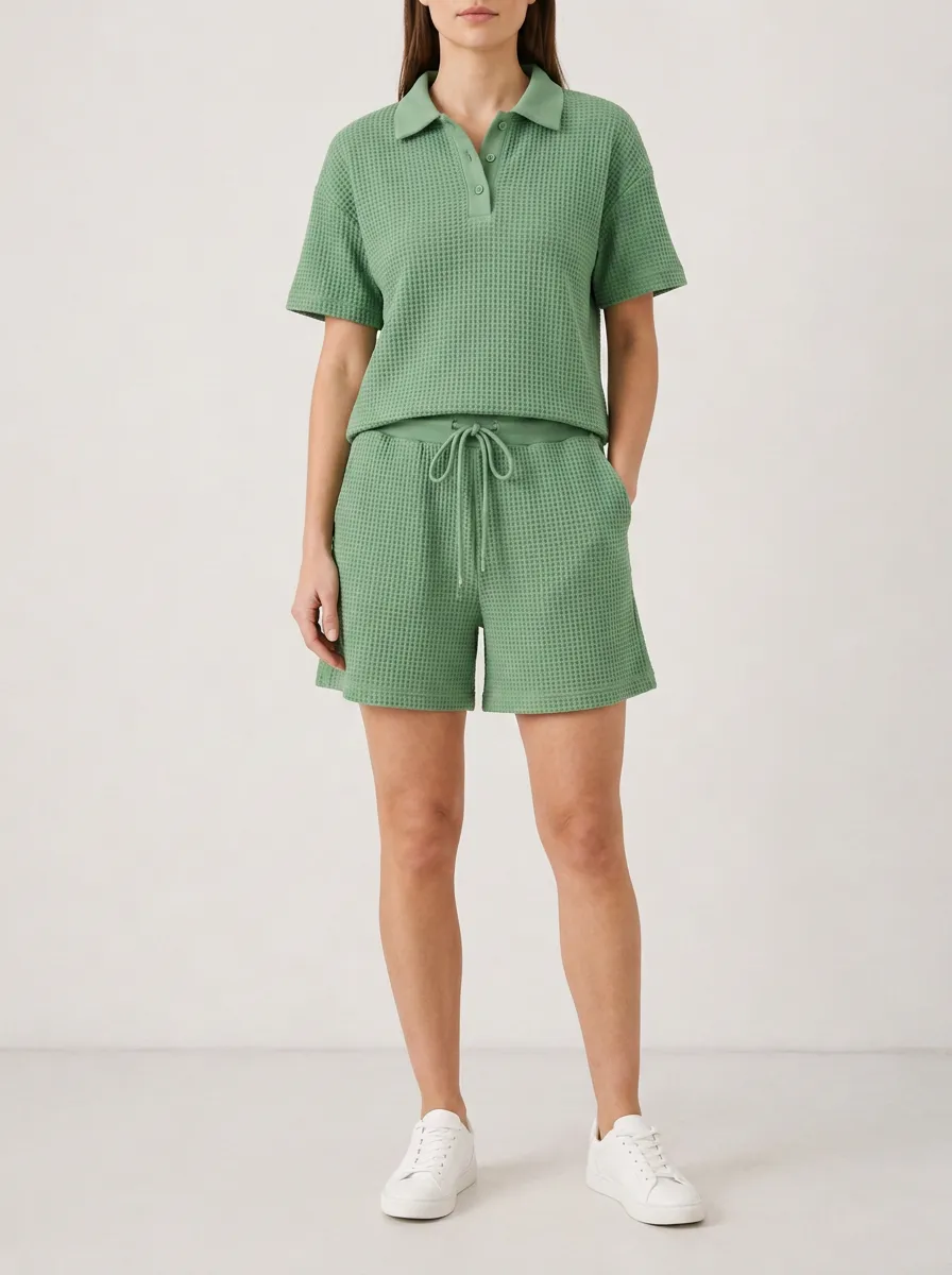Unisex Contemporary Waffle Knit Polo Shirt