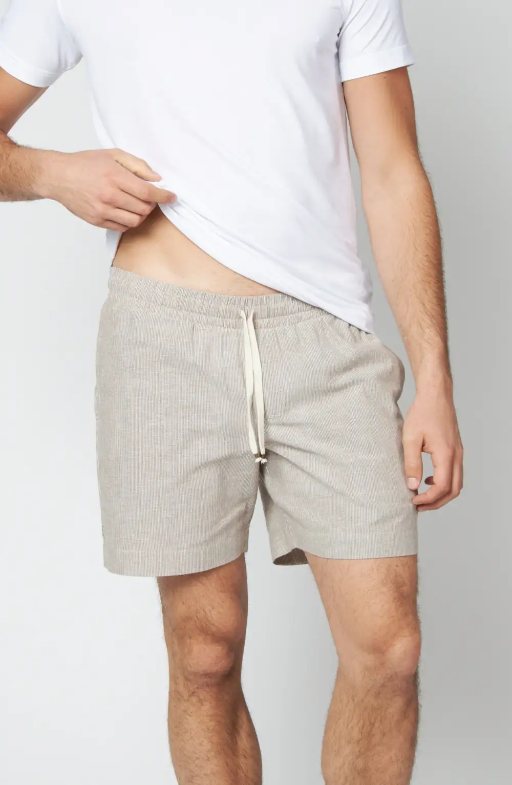 Men's Striped Cotton Linen Patch Pocket Shorts