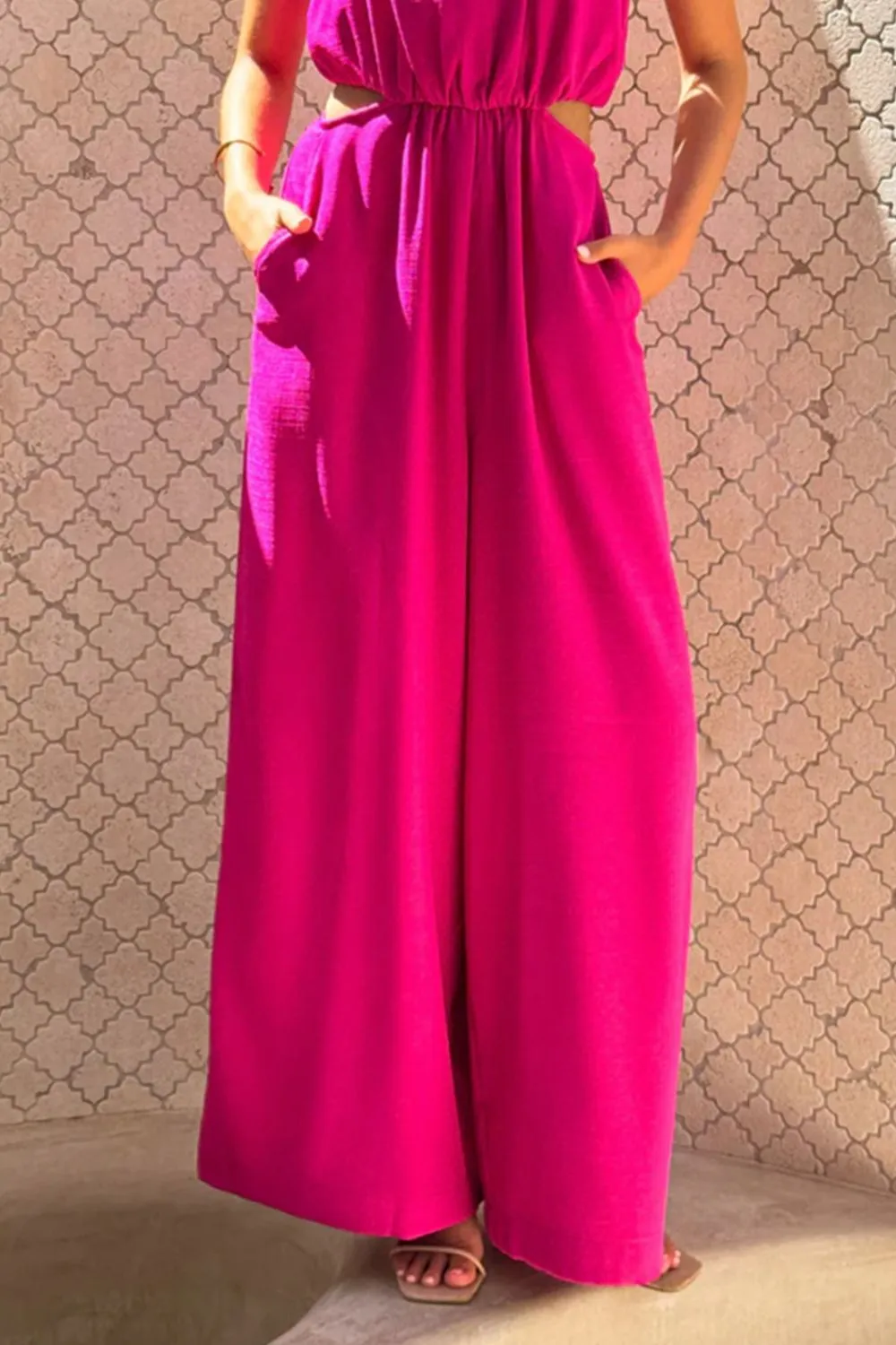 Panel Detail Sleeveless Wide Leg Jumpsuit