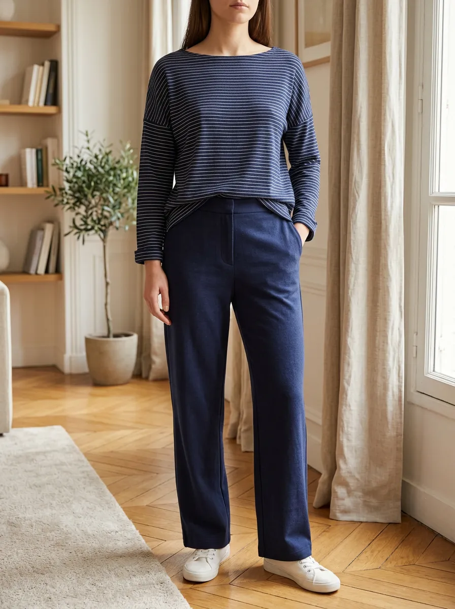Women's Casual Striped Long Sleeve Top Solid Pants Lounge Set