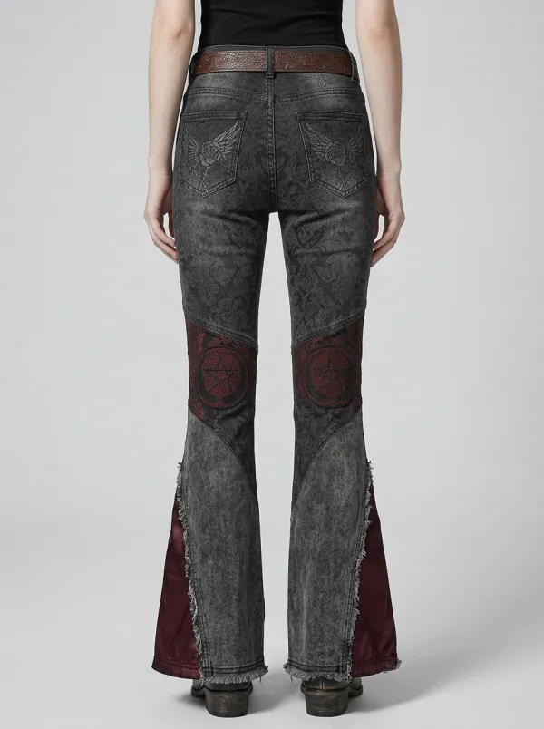 Dark Pentagram Skull Rose Collection Women's Gothic Flare Pants