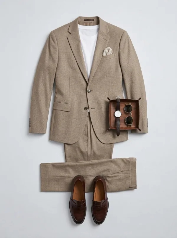 Notch-Lapel Two-Button Single-Breasted Micro-Check Men's Two-Piece Suit Set