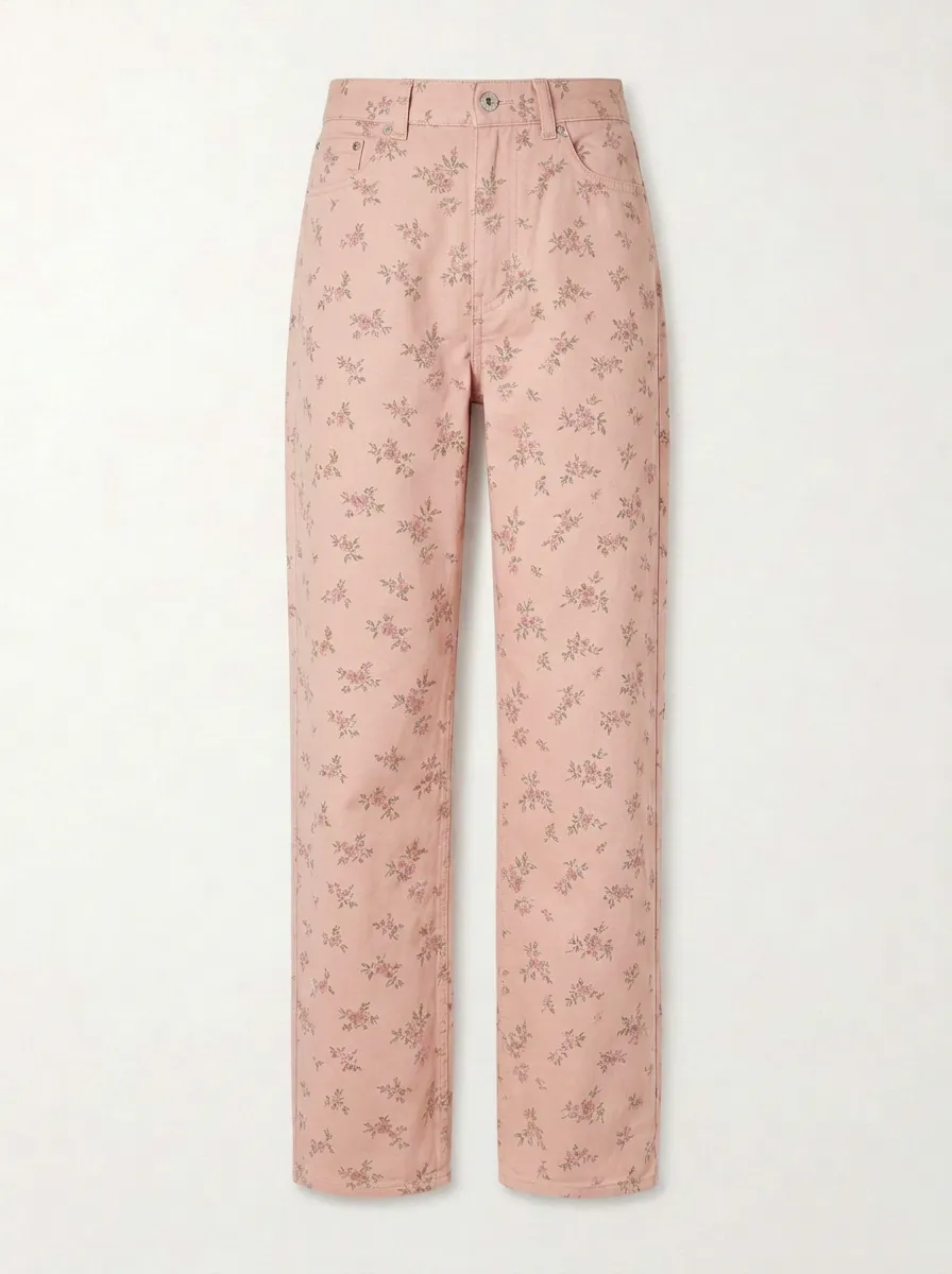 Women's Vintage Floral Beige Printed Mid-Rise Straight Leg Pants