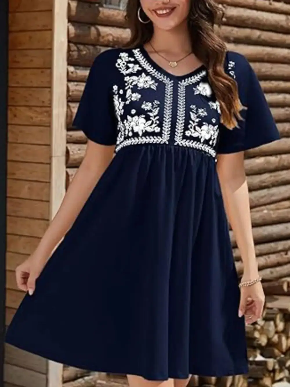 Floral V Neck Mini Dress