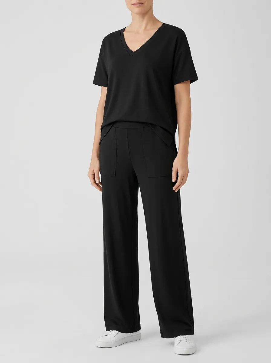 Women's Drop-Shoulder V-Neck T-Shirt and Wide-Leg Pants Set