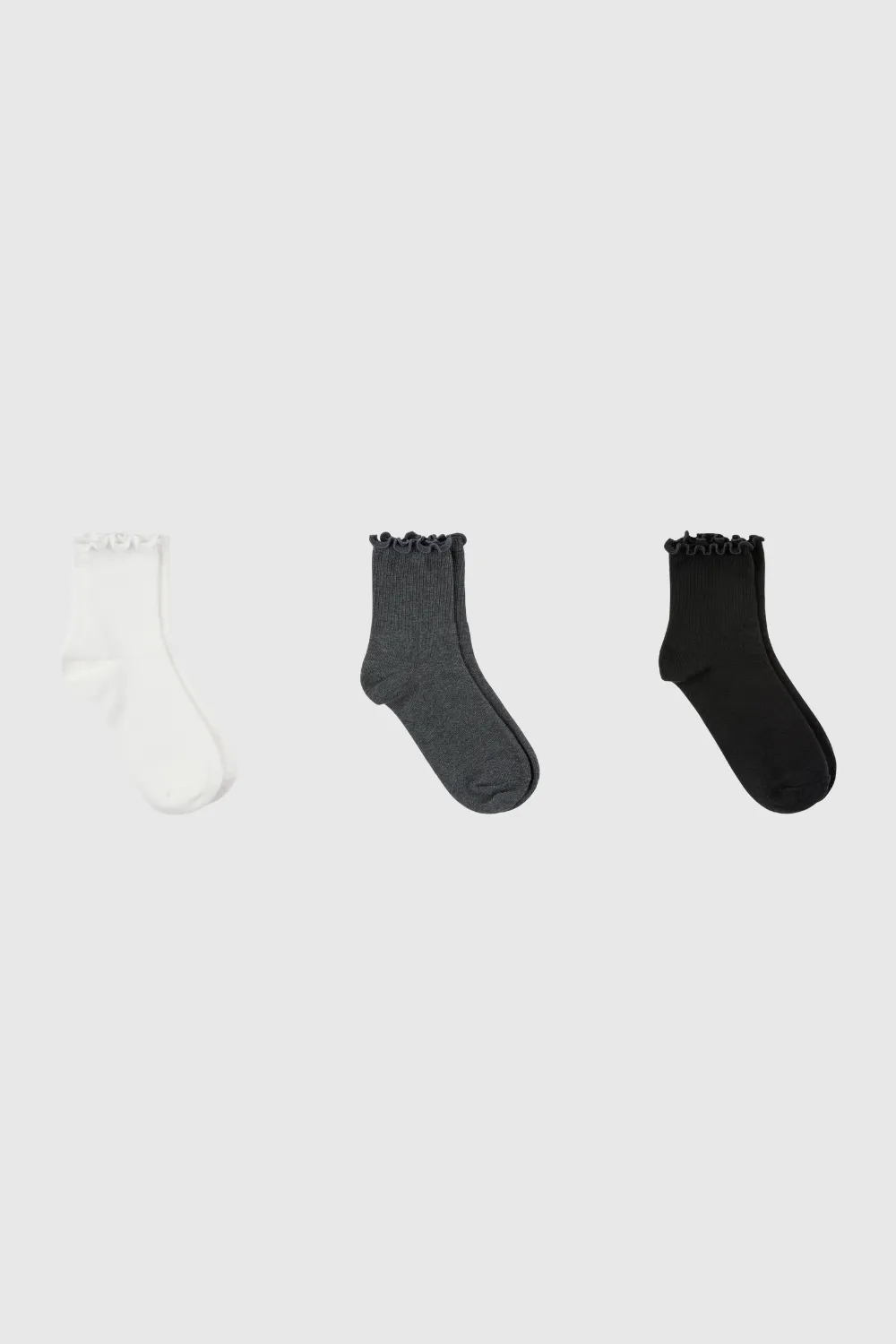 Dark Ruffle Trim Socks - Three Pack