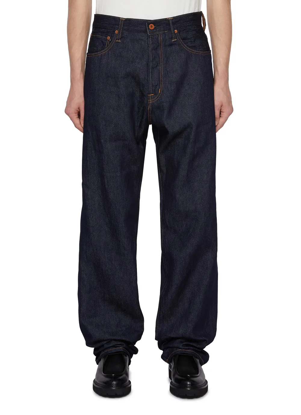 Soft Straight-Cut Daily Dark Blue Cottom Jeans