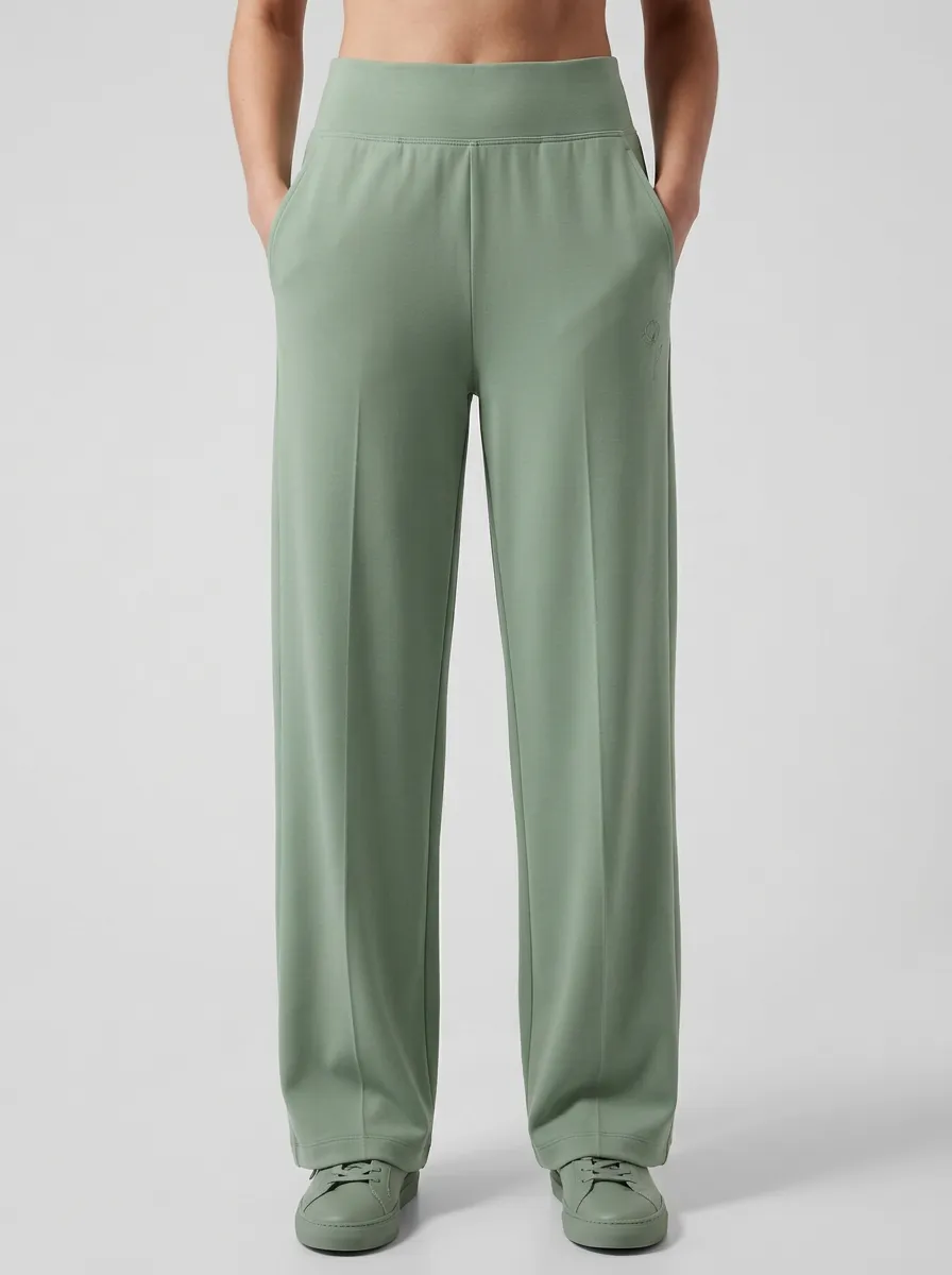 Women's Minimalist Sage Green Solid Color Wide Leg Pants