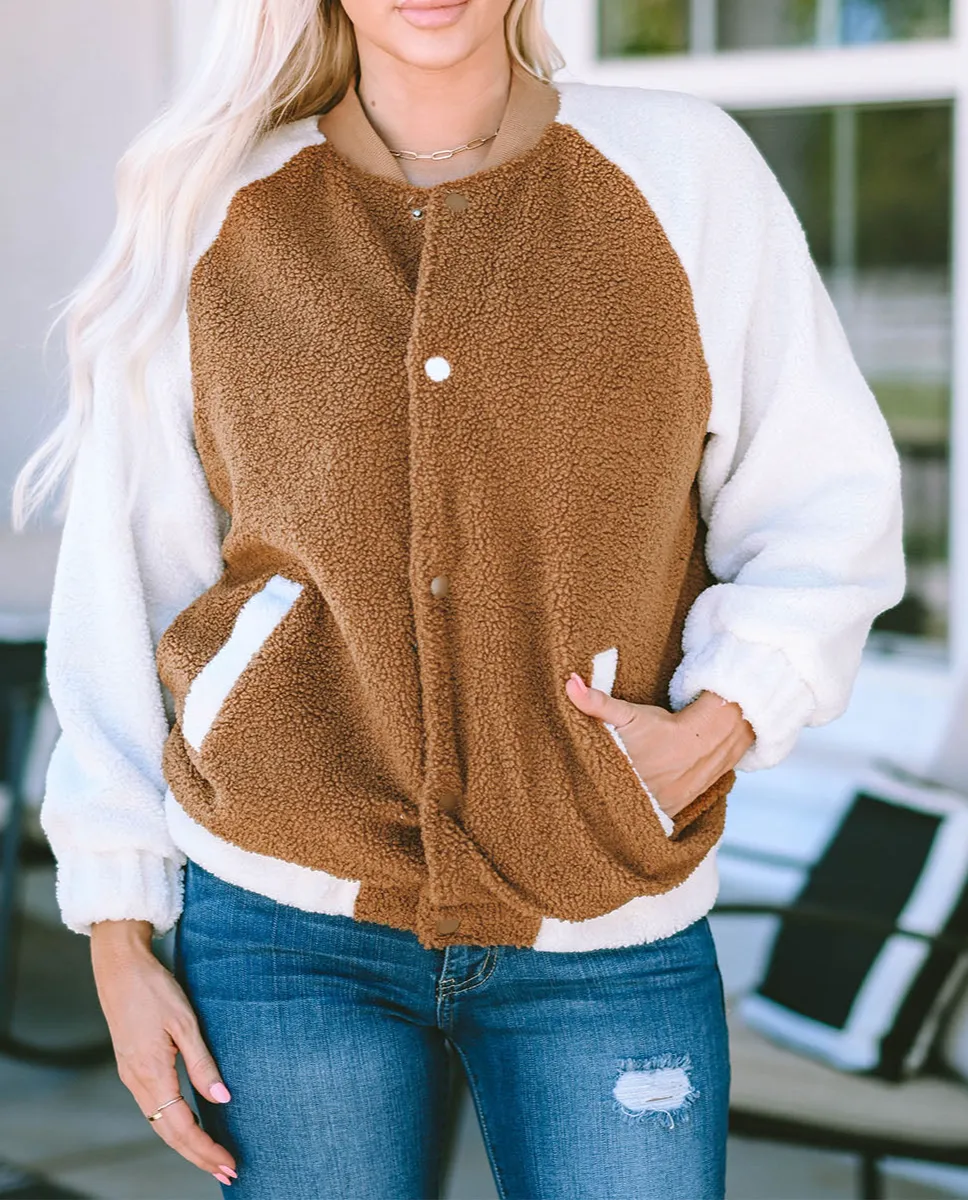 Sherpa Button Front Snap Front Jacket