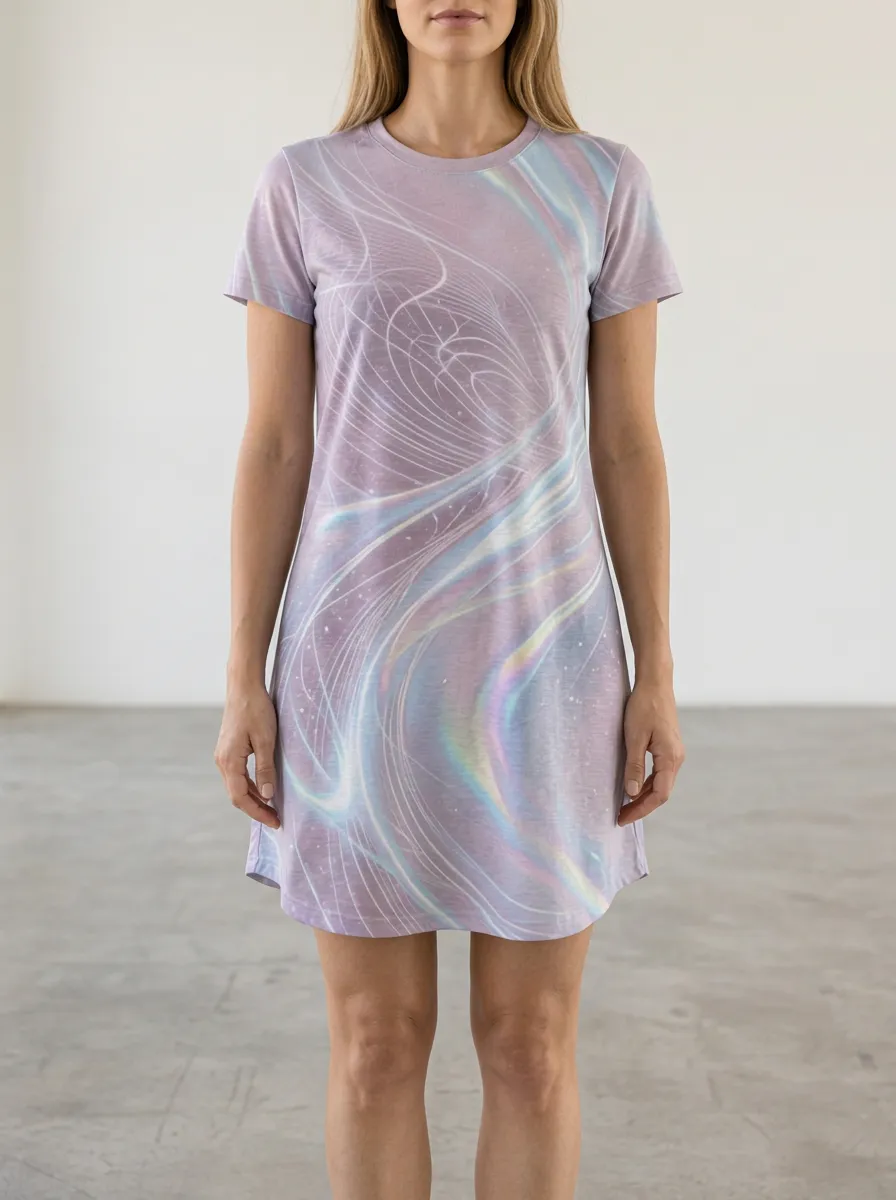 Women's Abstract Holographic Swirl Printed T-shirt Dress