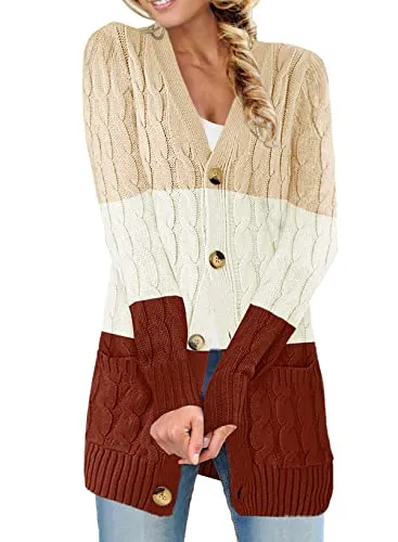 Women Open Front Cardigan Sweater Button Down Knit Sweater Coat