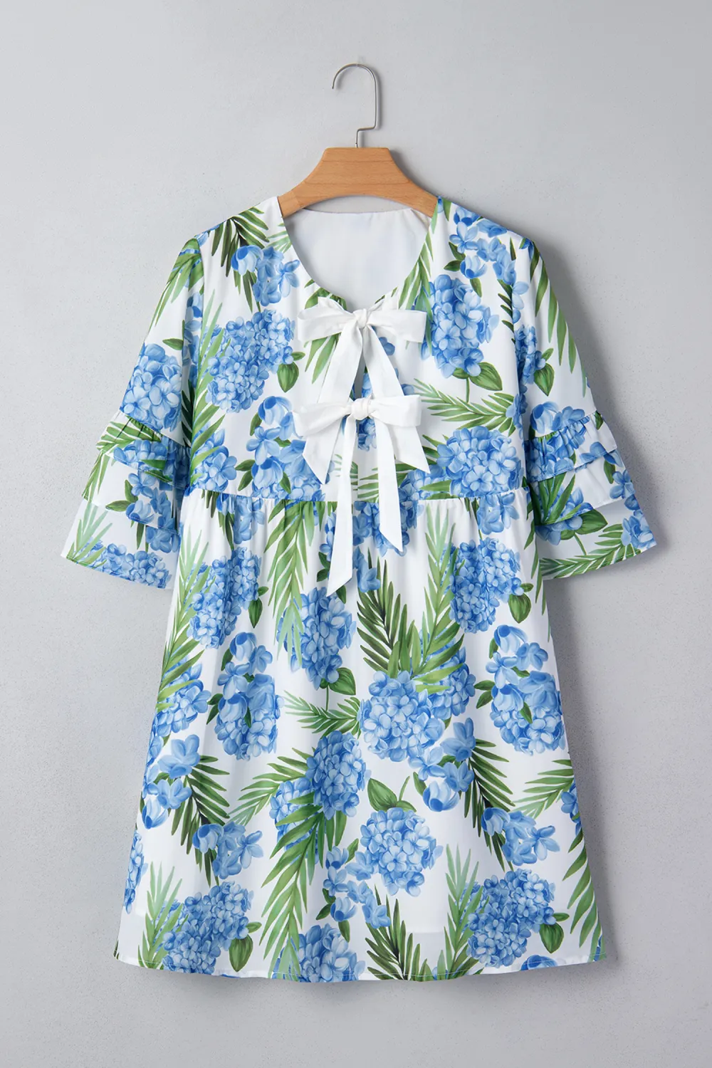 Blue Floral Ribbon Ruffle Dress